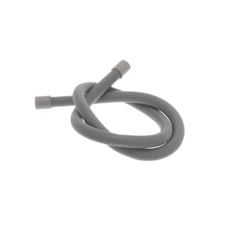 he flexible Whirlpool WP8181737 washer drain hose shown tied in a loose knot, demonstrating its ability to resist kinking.