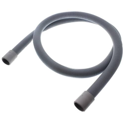 The grey, corrugated Whirlpool WP8181737 washer drain hose shown fully extended in a large, circular shape, with both end fittings visible.