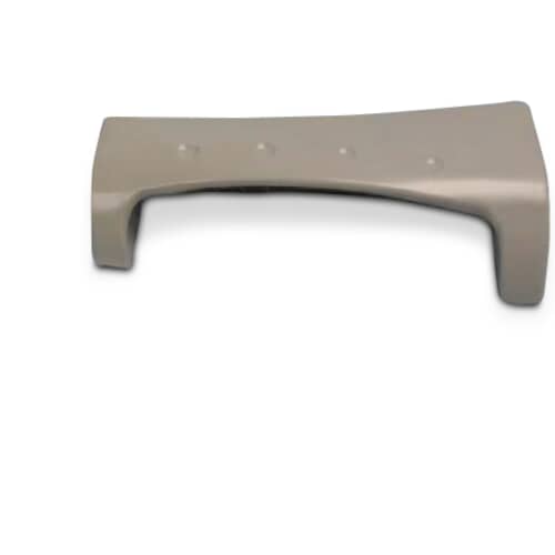 A front view of the white plastic Whirlpool WP8181846 front-load washer door handle