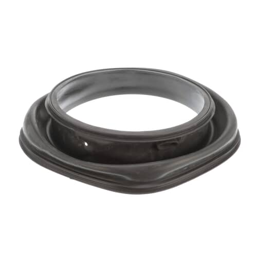 An angled view of the Whirlpool WP8181850 door boot seal, highlighting the inner ring that attaches to the tub and the outer lip that seals the door.