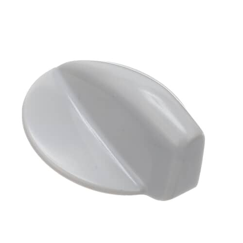 A top view of the light grey Whirlpool WP8181859 control knob, showing its oval shape and central ridge.