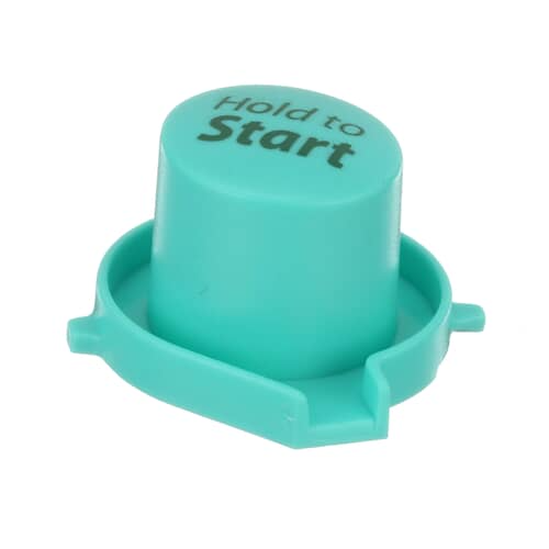 A top-down perspective of the aqua Whirlpool WP8181861 'Hold to Start' button, with the text clearly visible.