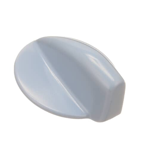 A side profile of the blue Whirlpool WP8181881 washer control knob, highlighting its tapered pointer design.