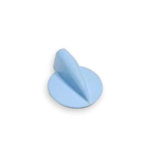 A top-down view of the light blue Whirlpool WP8181881 washer control knob, showing its simple, ergonomic shape.