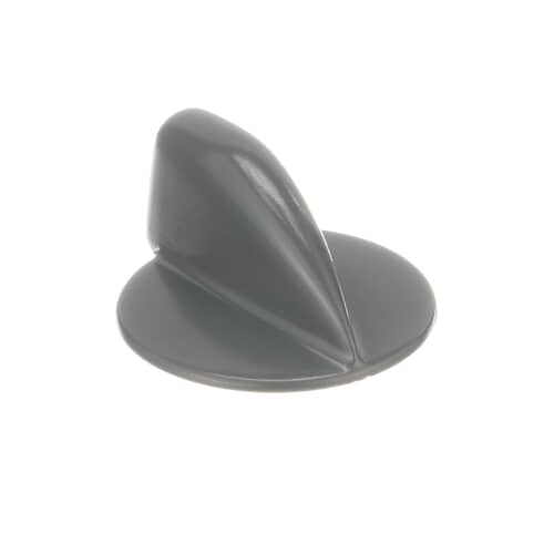 An angled top-down view of the Whirlpool WP8182050 dryer control knob, highlighting its glossy pewter finish and pointer.
