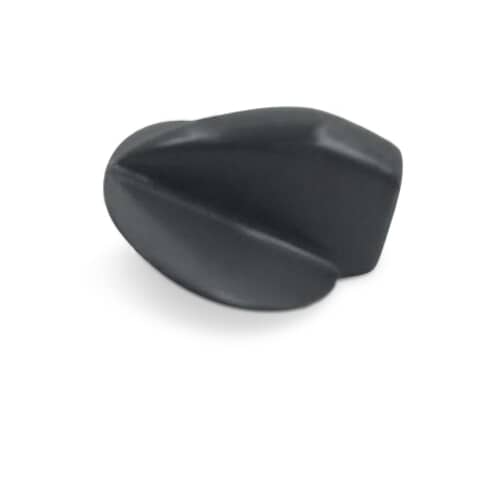 A side profile of the pewter-colored Whirlpool WP8182050 dryer control knob, showing its tapered shape.