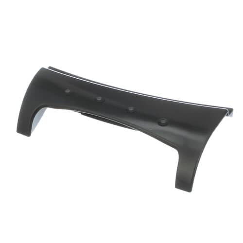 An angled perspective of the black plastic Whirlpool WP8182080 laundry pedestal handle, showing the four raised bumps on top