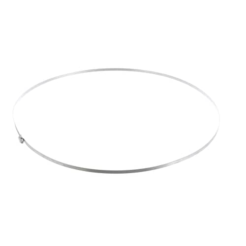 A profile view of the silver Whirlpool WP8182210 door boot clamp, showing the thin metal band.