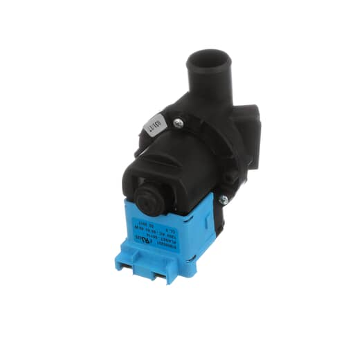 A side profile of the Whirlpool WP8182415 washer drain pump, showing the electrical connector and the main inlet on the pump housing.