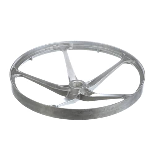 A side profile of the Whirlpool WP8182650 washer drive pulley, showing the depth of the outer rim where the drive belt sits.