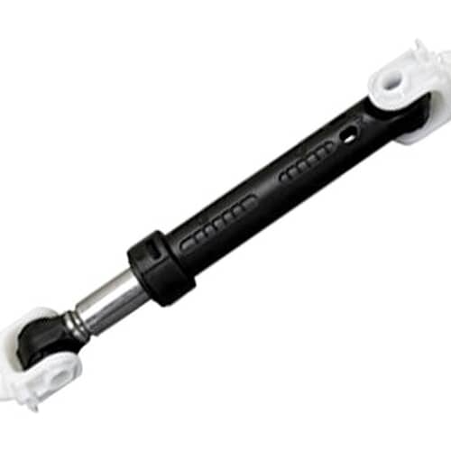 A close-up view of the Whirlpool WP8182703 washer shock absorber, showing the black cylinder and the white plastic mounting bracket.