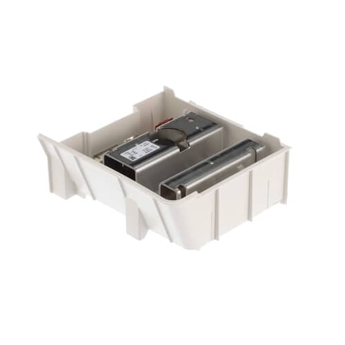 An angled perspective of the Whirlpool WP8183196 central control unit, highlighting the protective white plastic case.