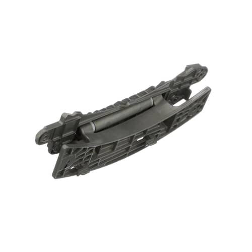 A side profile of the Whirlpool WP8183202 washer door hinge, showing its curved shape and the hinge mechanism.