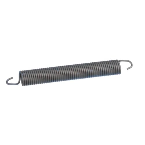 The Whirlpool WP8270182 dishwasher door spring, showing its tightly coiled black body with a distinctive blue stripe for identification.