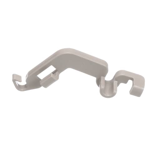 An angled view of the Whirlpool WP8539190 tine row pivot clip, showing the main attachment point and the pivoting clasp.