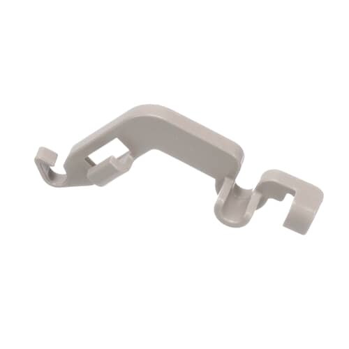 A side profile view of the Whirlpool WP8539190 dishwasher tine row pivot clip in beige plastic