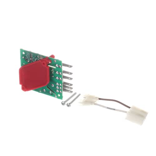 Angled view of Whirlpool 4388932 refrigerator defrost timer assembly including relay board and wiring connector.