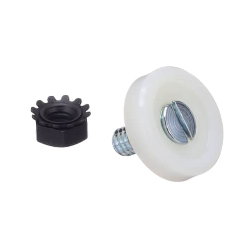 Side view of the dishrack roller and serrated locking nut 814229.