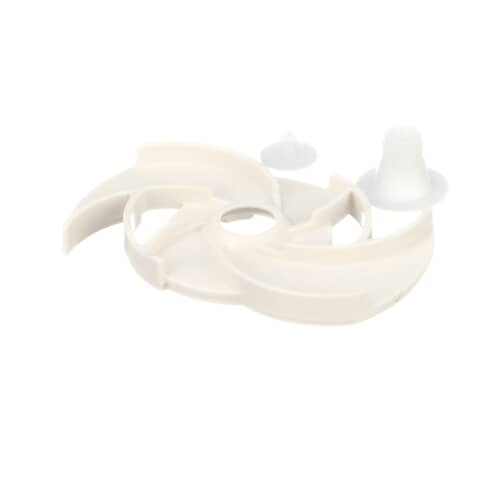 Top view of Whirlpool 8193768 upper wash arm spinner showing curved blade design.