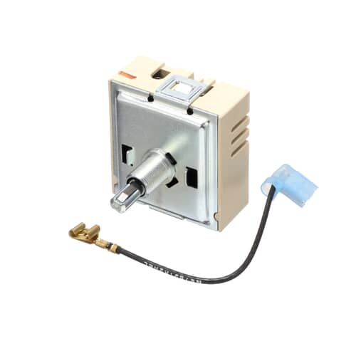 Side view of the metal and beige plastic construction of the 8203536 infinite switch.