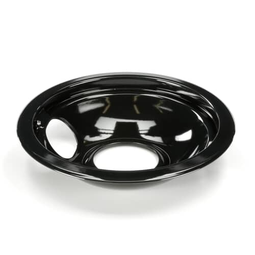 Side view of the Whirlpool W10290353RW 6-inch Black Porcelain Drip Bowl, highlighting the depth and smooth finish.