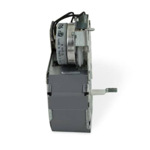 Whirlpool WP661636 Timer side view showing motor housing and shaft. Controls appliance cycle timing with precision, ensuring smooth and reliable operation in washers and dryers.