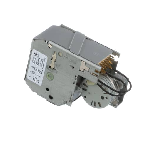 Whirlpool WP661636 Timer assembly showing metal housing, wiring, and timing motor. Designed to control wash and dry cycles with precision, ensuring consistent and reliable appliance performance.