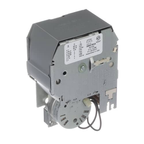 Side profile of the Whirlpool WP661649 Washer Timer with the motor and wiring connections visible. Ensures accurate cycle timing and electrical operations for optimal washer performance.