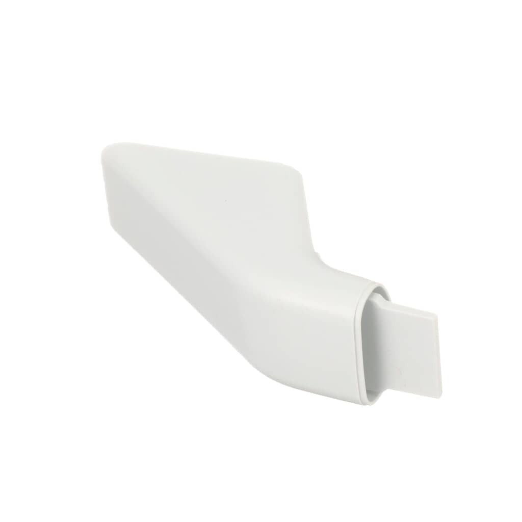 A white handle end cap showing a thin mounting pin and a post underneath.