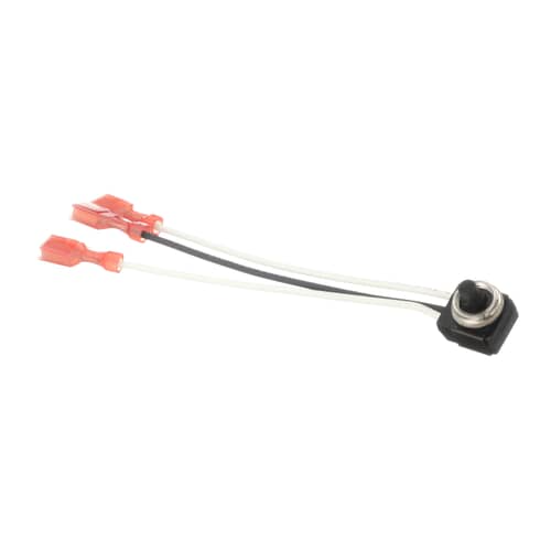 Close-up view of the wiring and red electrical terminals on the Bosch 00189968 vent hood switch.