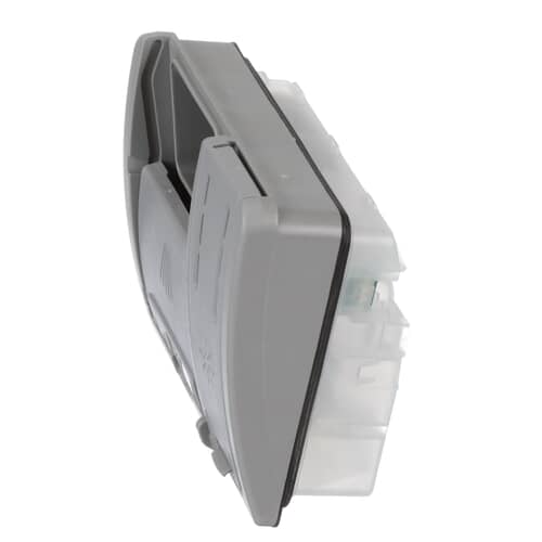 Another side detail view of the gray Bosch detergent dispenser assembly