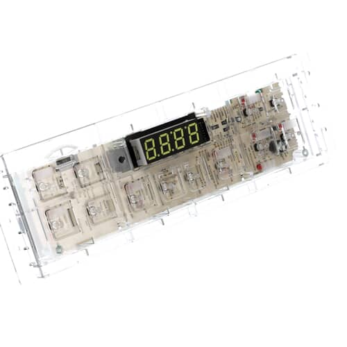 Angled view of the control board assembly showing the circuitry and digital display.