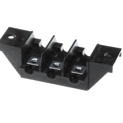 Top-down view of the terminal block highlighting the three metal-secured connection points.