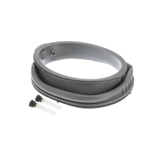 Angled view of the gray washer door boot seal against a white background