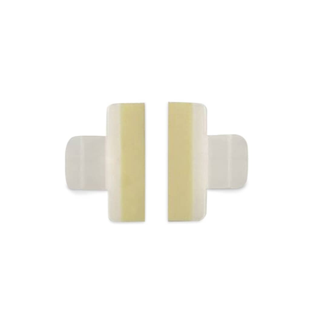 Angled view of the two Electrolux 154701001 Dishwasher Splash Shields, highlighting the curved edges designed to fit at the corners of the dishwasher tub.