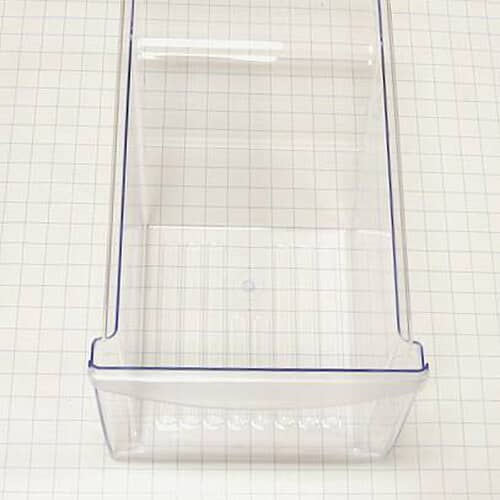 A close-up detail shot of the side and top edge of the Electrolux 240343803 crisper pan