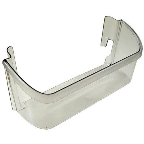 A side-angle view of the Electrolux 240363702 door bin showing the mounting hook.