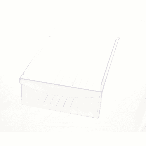Angled view of the clear plastic drawer showing ribbed indentations on the bottom surface.