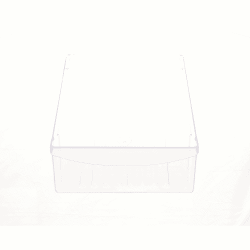 Front view of the clear drawer showing the top lip and side mounting tabs against a white background.