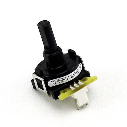 Electrolux 316239601KIT Dual Element Infinite Control Switch with control shaft and terminals.