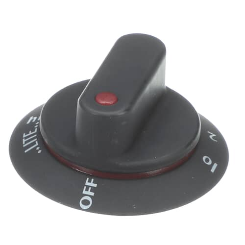 Electrolux 318099104 black gas cooktop valve control knob showing OFF, LITE, LO settings.
