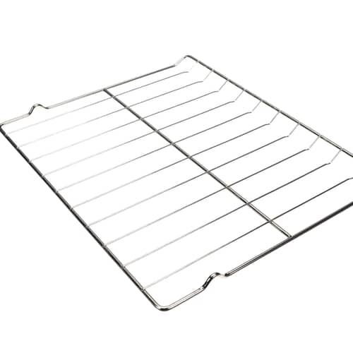 Angled view of the replacement oven cooking rack (318345216) showing the right retention stop.