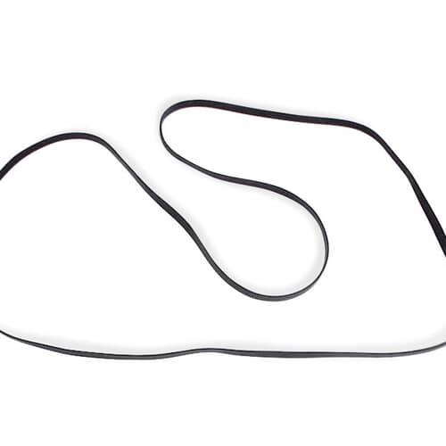 Electrolux dryer belt loosely curved against a white background