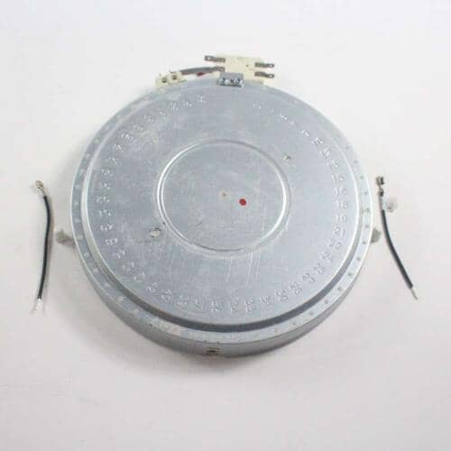 Bottom view of the Electrolux 9031189010 radiant surface element showing the metal housing and wire terminals.
