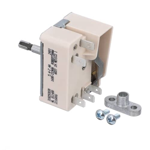 Electrolux 903136-9010 Range Surface Element Switch Kit, showing the infinite switch, mounting flange, and screws.