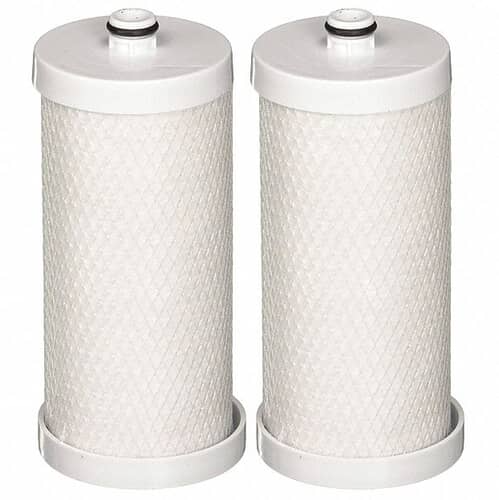 A single white water filter cartridge shown next to its retail packaging box labeled "FRIGIDAIRE PureSource Plus."