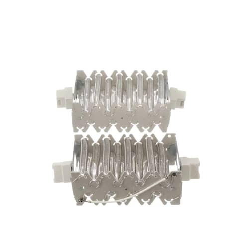 Side view of the heating element assembly illustrating the depth and the secured metal support brackets.