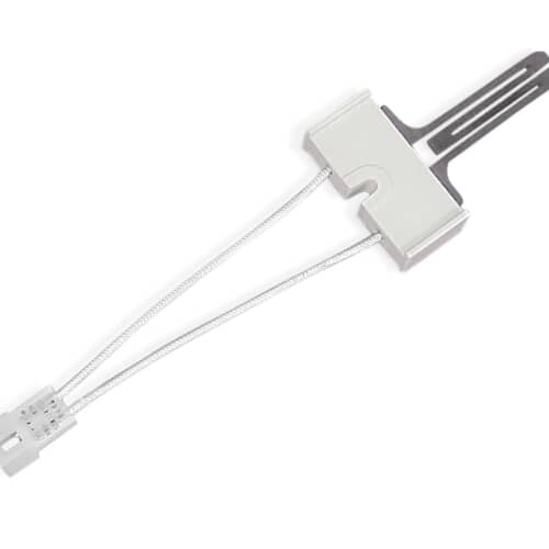 Close-up of the flat ceramic ignitor element with its attached two-wire harness and white connector plug.