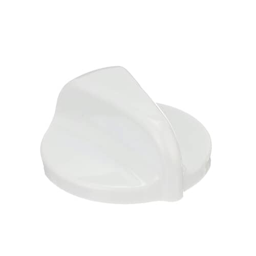 Angled side profile of the white plastic replacement burner knob.