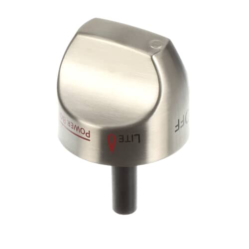 GE WB03K10266 Gas Range Power Boil Control Knob in metallic finish, showing LITE and OFF markings.
